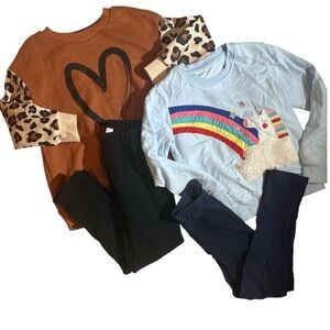 NWOT leopard heart sweatshirt set and appliqué Unicorn Outfit 4/5
